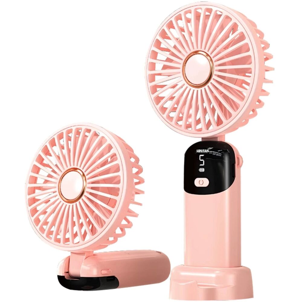 Rechargeable Handheld Fan 1200mAh 5 Speeds Portable Quiet Cooling Pink